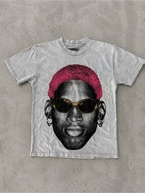Vintage Acid Wash Gray Dennis Rodman Graphic Tee Size L Unisex